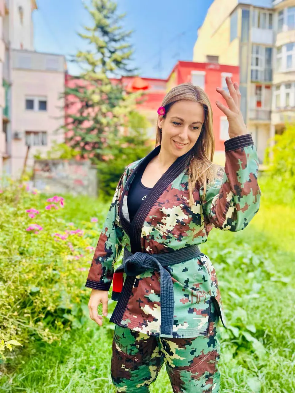 Black belt grappler wearing Cattogi, showcasing ethically made Belgrade micro-batch production