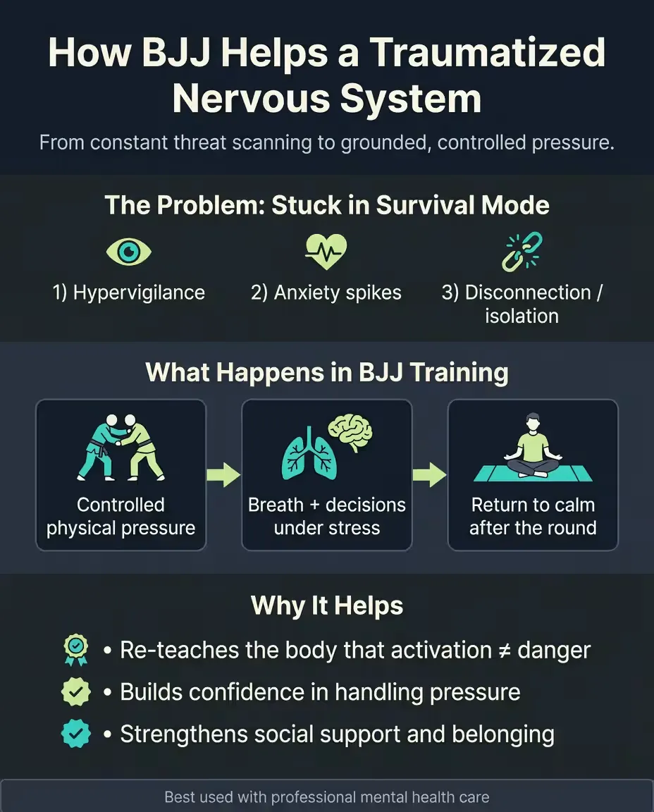 How BJJ helps a traumatized nervous system - infographic