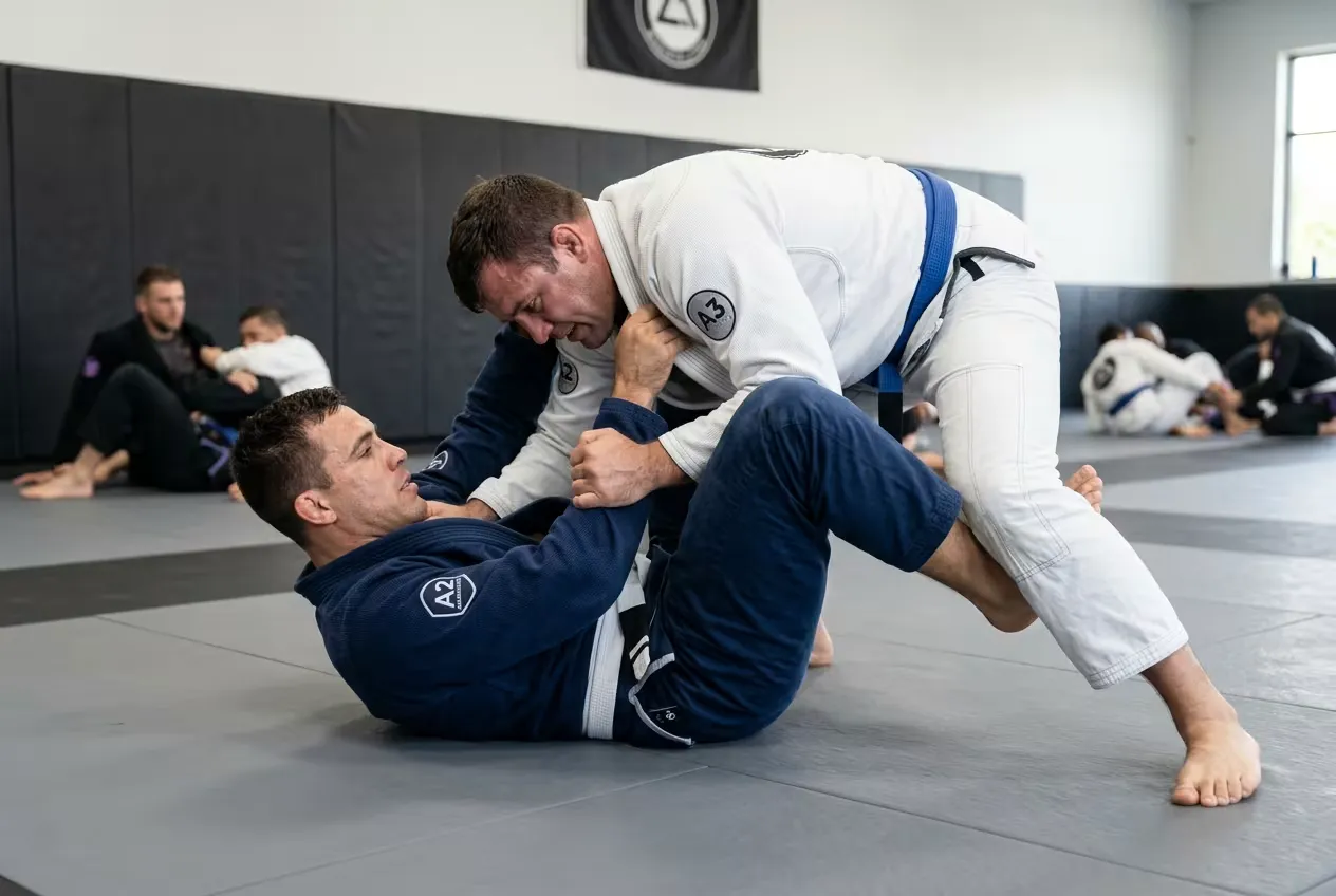 Isometric guard retention body lock defense structure in BJJ